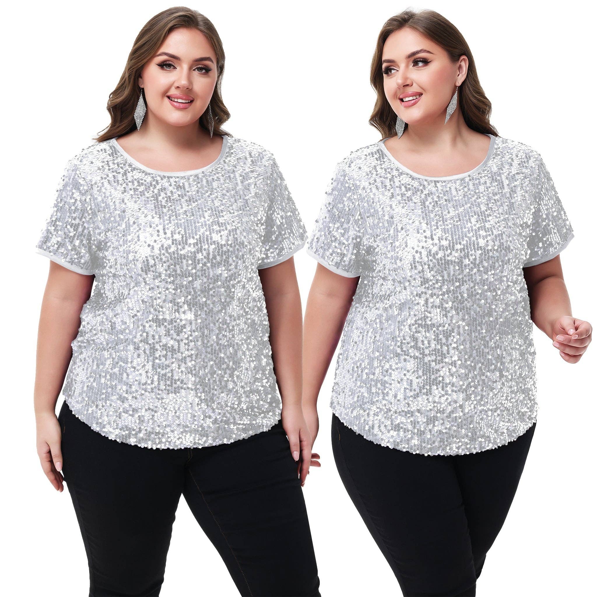 Anna Kaci Wholesale - Wholesale Blouse - Women's - Sequin Tops Plus Size Sparkle Glitter Party Blouse43