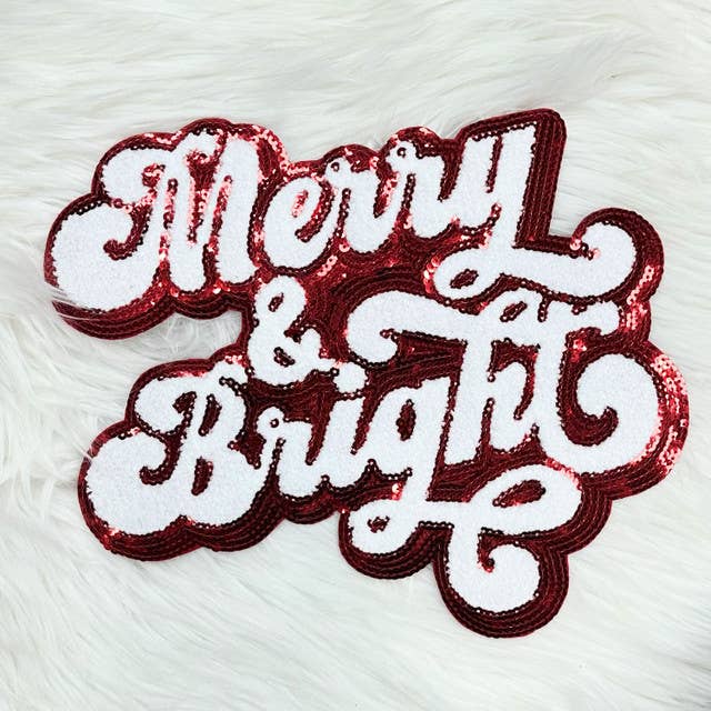 Trendy Transfers - Wholesale Patch - RED Merry & Bright Sequin Chenille Patch1