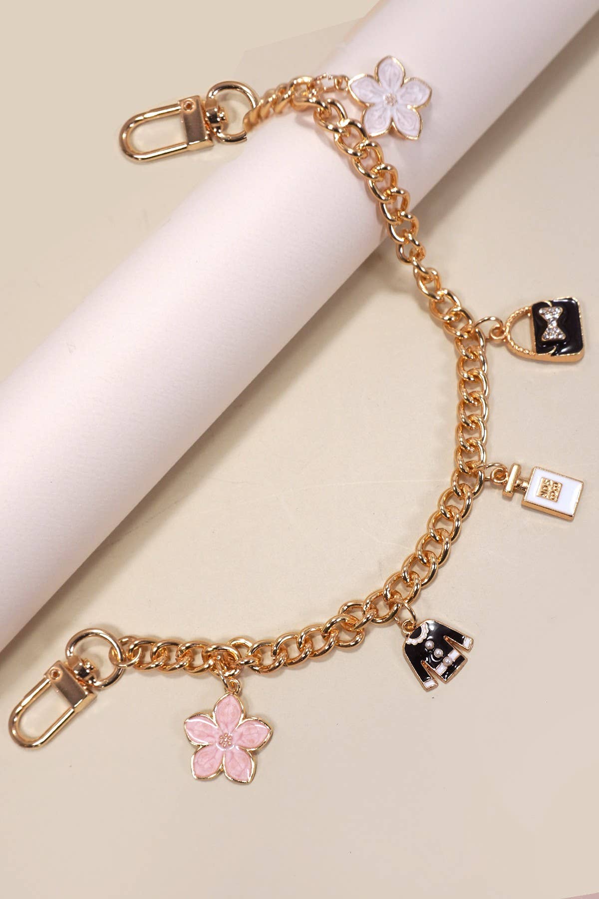 Gold BAG CHARM-CHAIN TOP BAG FLOWER PERFUME | 40KC120 for wholesale on Faire4