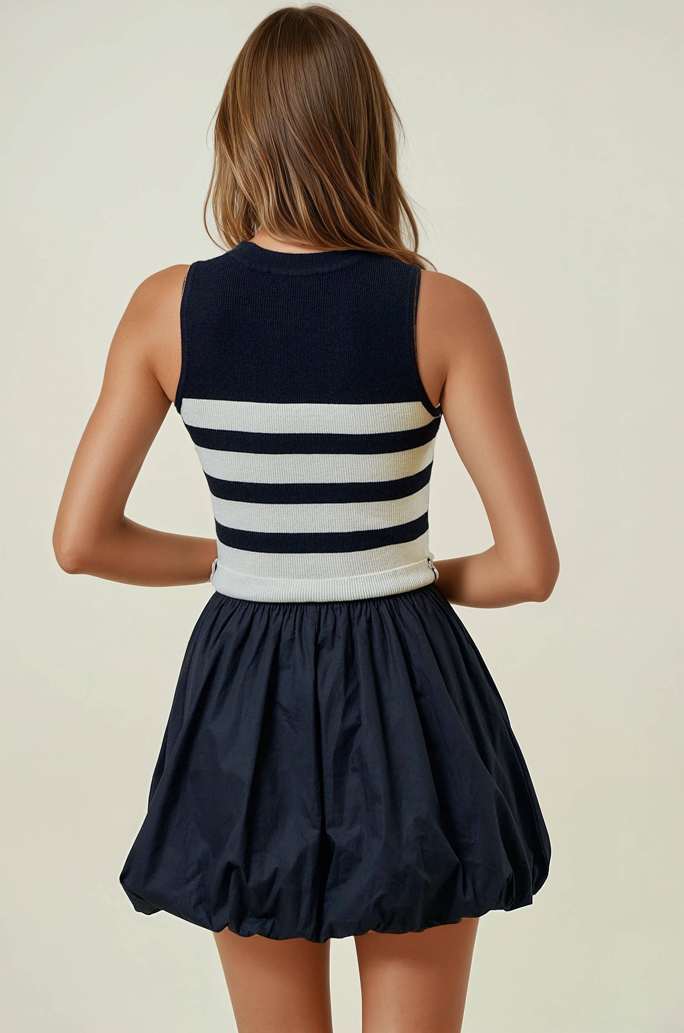 Doe and Rae - Wholesale Dress - Women's - STRIPED KNIT BUBBLE HEM MIX MINI DRESS - 28225D3