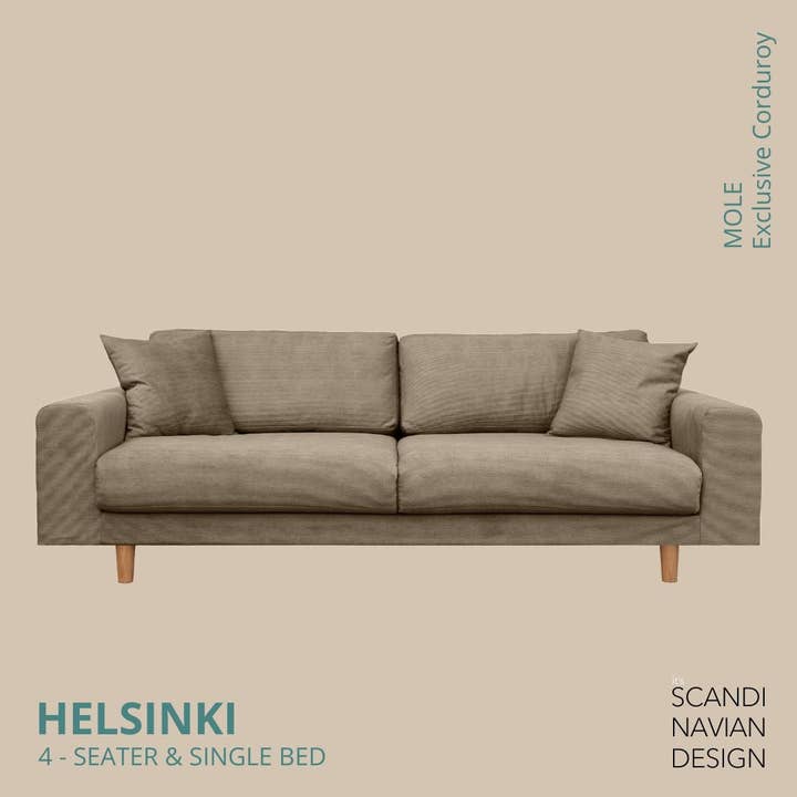 Helsinki Schlafsofa für 4 Personen, exklusiver Cordstoff, Farbe: Mole, abnehmbar und waschbar für den Großhandel von SCANDINAVIAN STORIES by MARTON