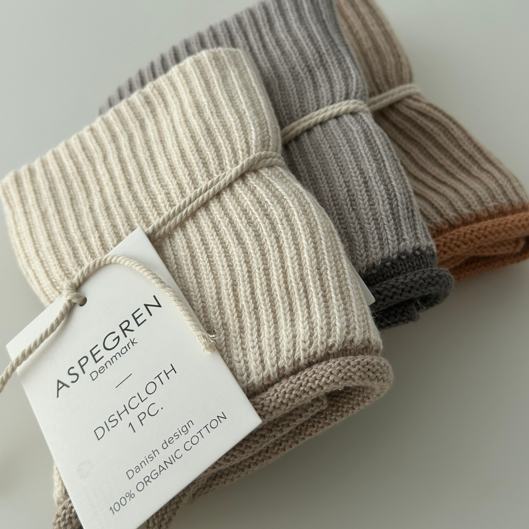 Aspegren Denmark – Engroshandel Køkkenhåndklæde – Opvaskeklud i økologisk bomuld - Strikket ripple i birkefarve3