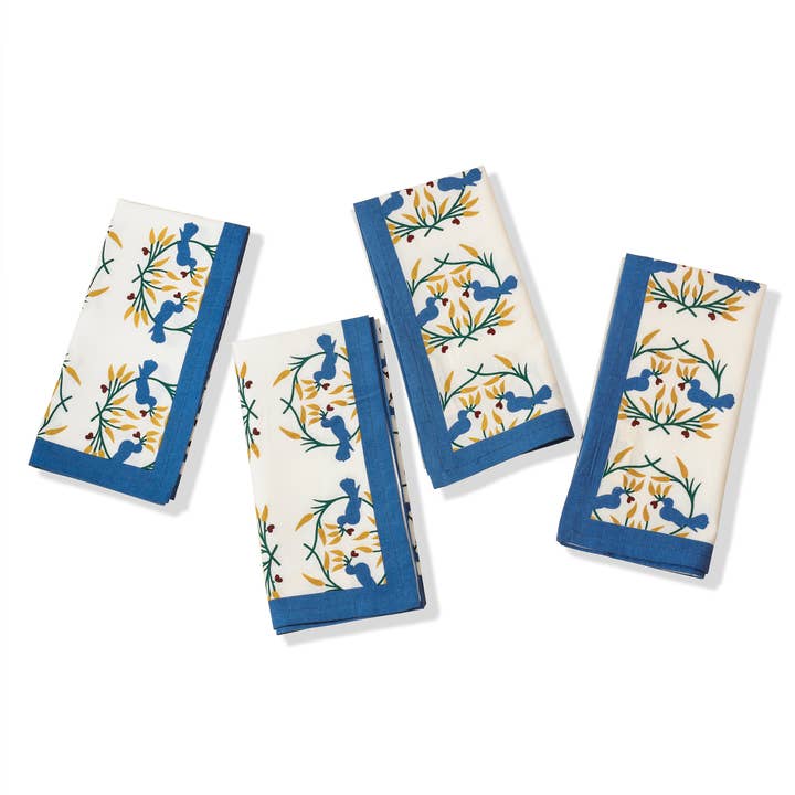 Bluebird Blooms Block Print Cotton Napkins for wholesale by Tiramisu