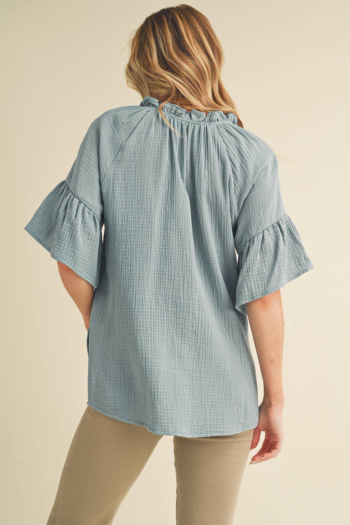 AEMI + CO - Wholesale Blouse - Women's - 8258DK Tes 3/4 Sleeve Ruffle Top 621