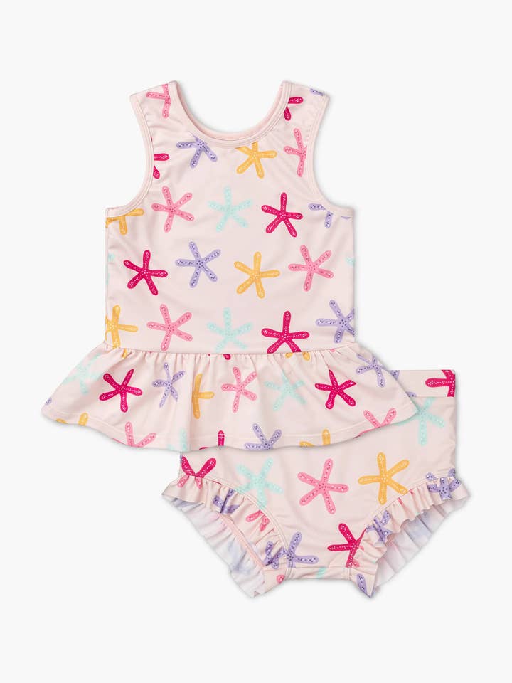 Baby and Kids Swim Tankini Top + Ruffle Bottoms Set_Colorful Starfish for wholesale by Monica + Andy