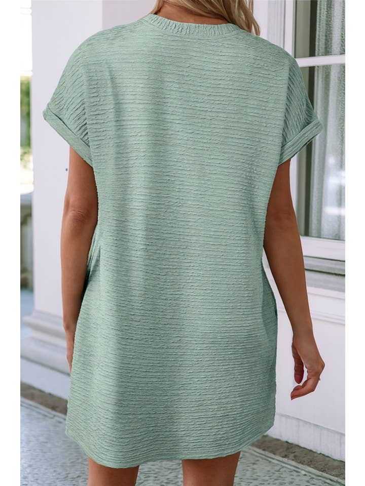 Little Daisy Closet - Wholesale Dress - Women's - LDC Solid Color Textured Crinkle Short Sleeve T Shirt Dress
