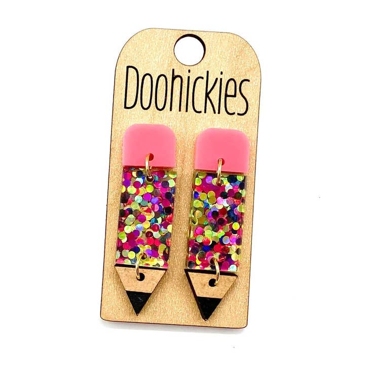 Doohickies - Wholesale Dangle Earrings - 2" Lil' Pencil Acrylic Dangles - Back to School Teacher Earrings