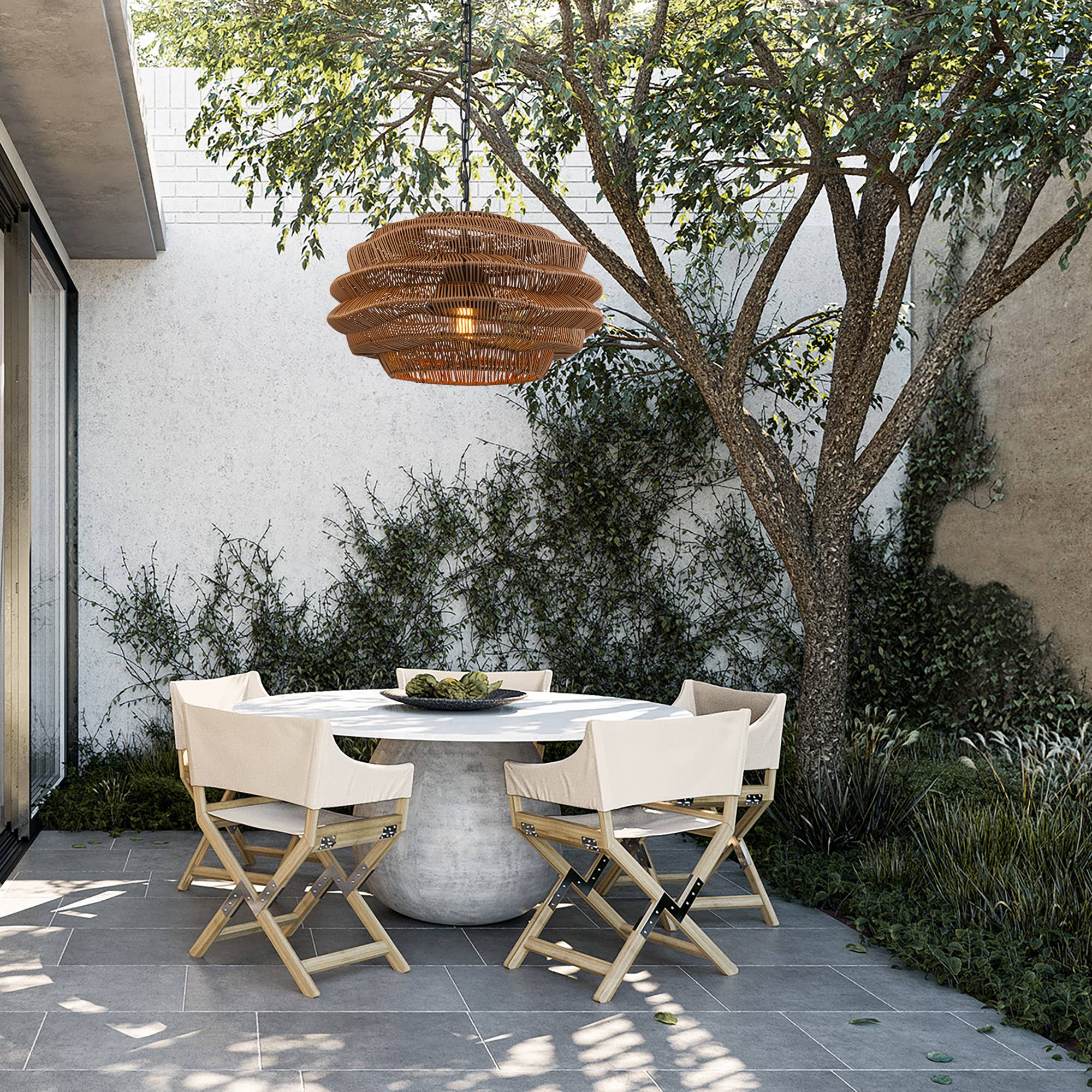 ELE Light & Decor - Vente Lustre/Suspension - Suspension en rotin côtier d'extérieur à 1 lumière avec abat-jour marron9