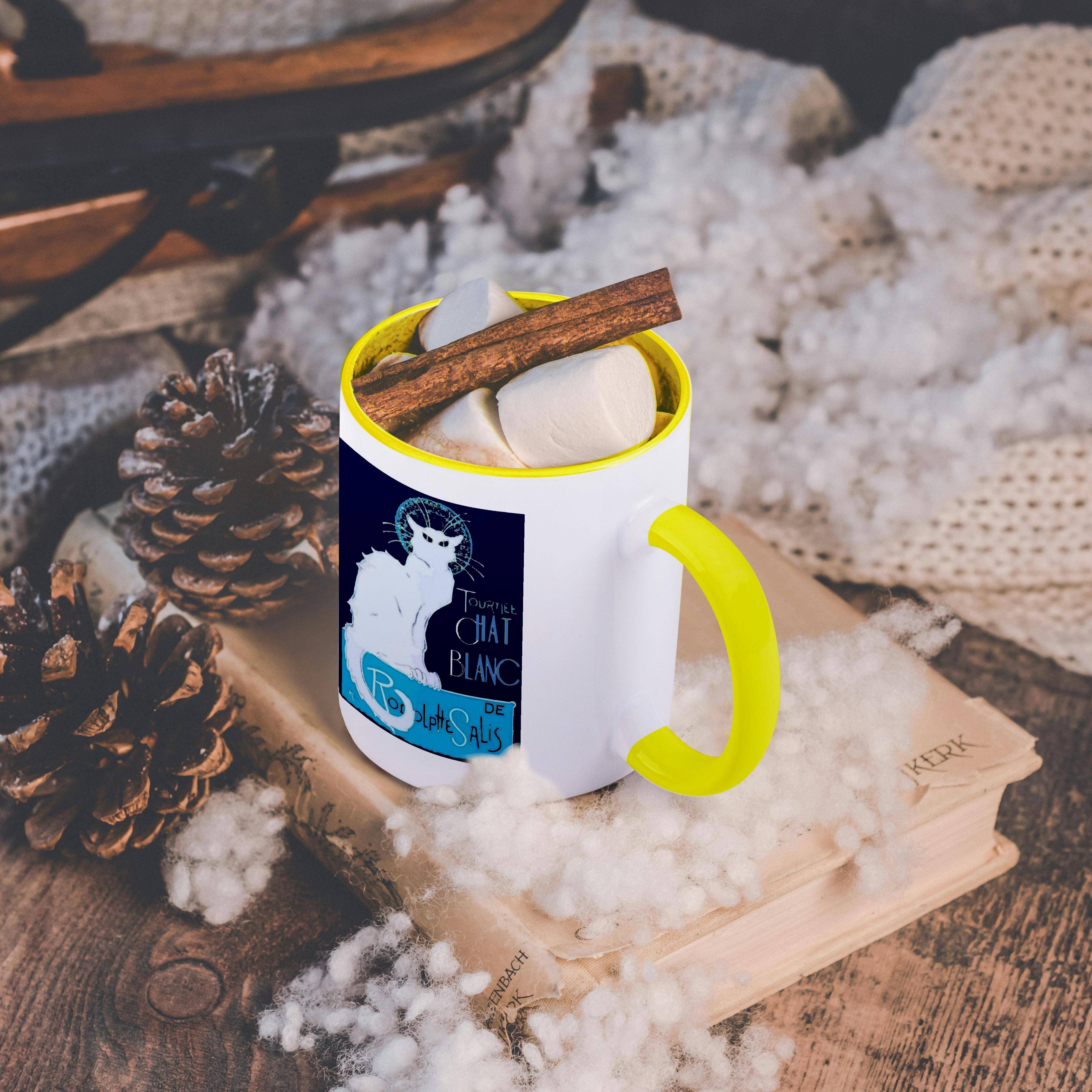 3dRose - Vendita all'ingrosso Tazza - 3dRose, Tournee Chat Blanc Parodia Le Chat Noir - Invecchiato, Tazza5