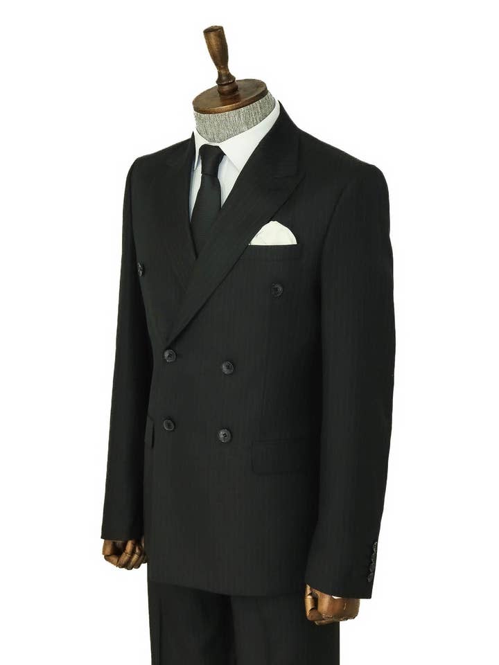 Striped Wide Collar Black Men Double-Breasted Suit - Wessi for wholesale on Faire