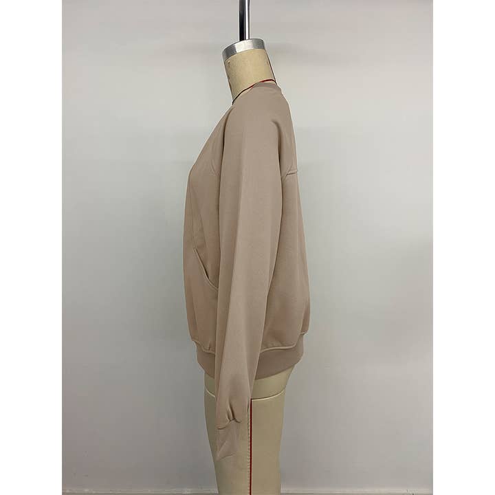 Khaki Solid Color Casual Loose Fit Lazy Style Jacket BFZY1765 for wholesale on Faire6