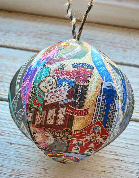 Domesticadence - Wholesale Ornament - Hand-Drawn Nashville Tennessee Handmade Mini-Globe Ornament1