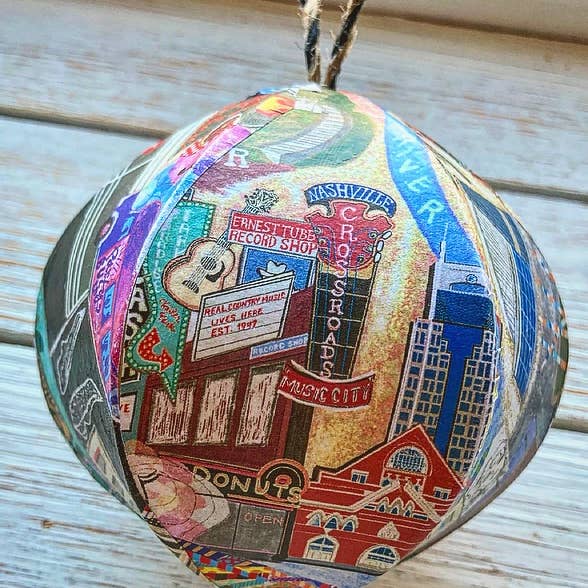 Domesticadence - Wholesale Ornament - Hand-Drawn Nashville Tennessee Handmade Mini-Globe Ornament1