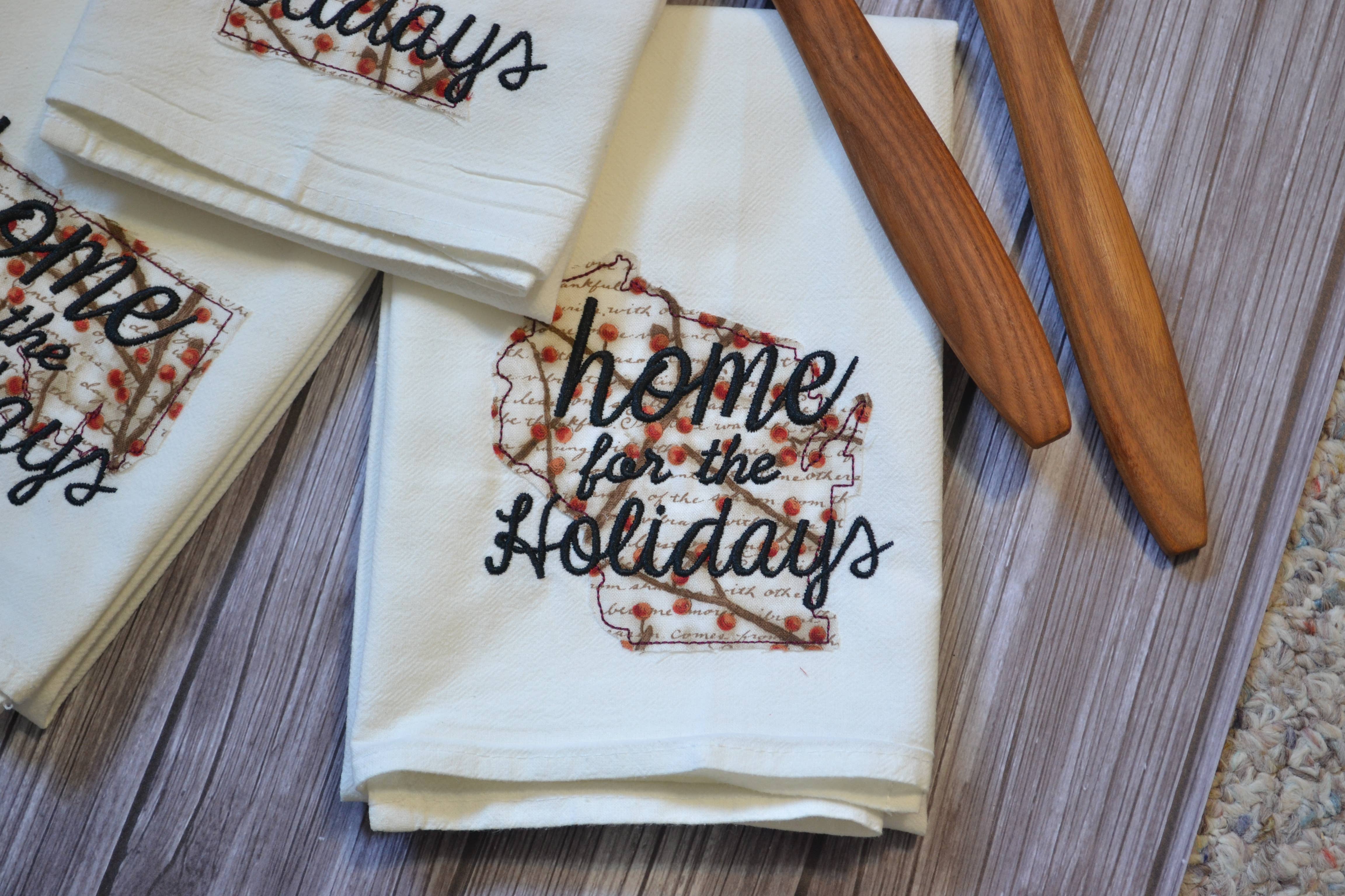 SewMuchMoreStore - Wholesale Tea Towel - Home for the Holidays State Tea Towel - Embroidered Towel22