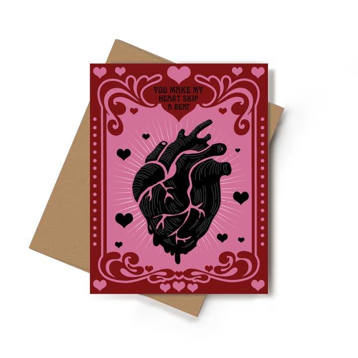 Black Heart Valentine's Day Greeting Card Valloween-6 pack for wholesale by Spooky Glam Paper