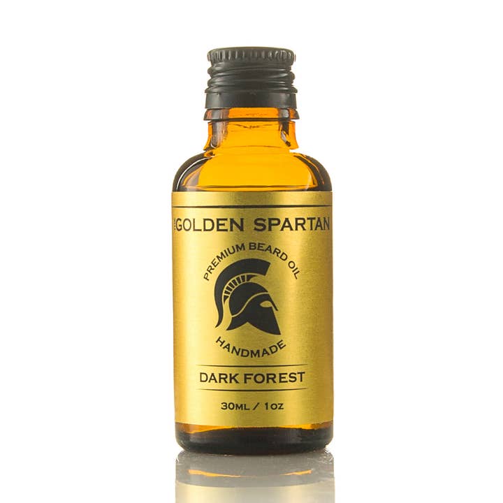 Huile à barbe premium DARK FOREST pour la vente par The Golden Spartan