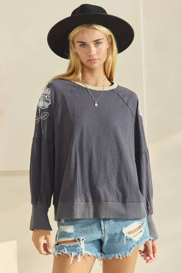 Oddi – wholesale Knit top – Women's – Raglan Long Sleeve Top With Embroidery Detail4