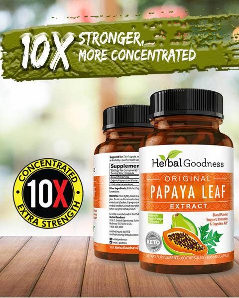 Herbal Goodness – wholesale Oral supplement/vitamin – Papaya Leaf Extract - Capsules 600mg-10X Strength2