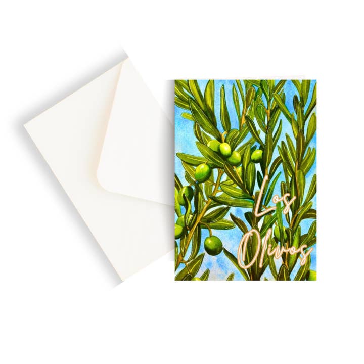 Biglietto di Auguri ad Acquerello con Albero di Olivo di Los Olivos per la vendita all'ingrosso da parte di Chloe Marie Hourdequin Designs
