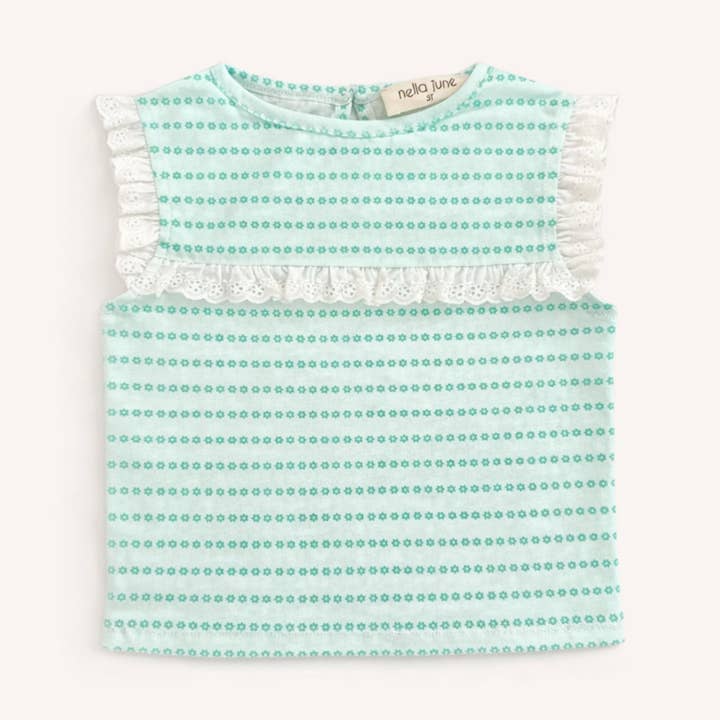 Eyelet Lace Tank in Green Floral Stripe for wholesale on Faire0