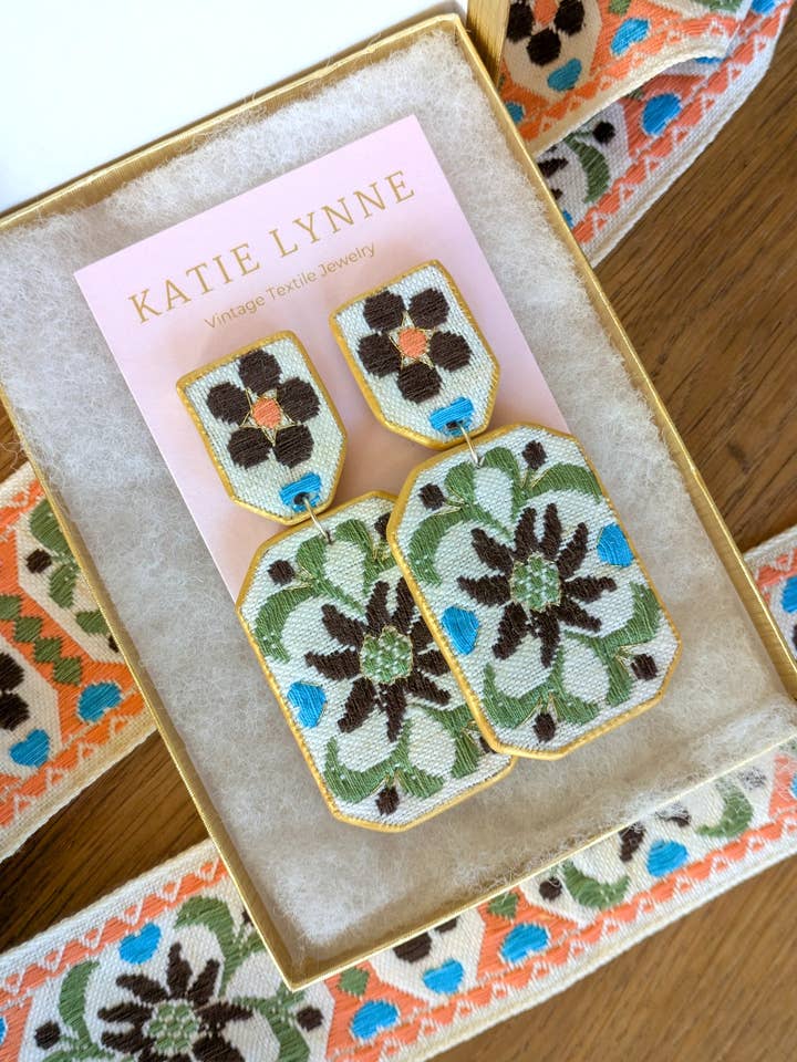 Carolina Statement Earring - Brown for wholesale by Katie Lynne - Vintage Textile Jewelry