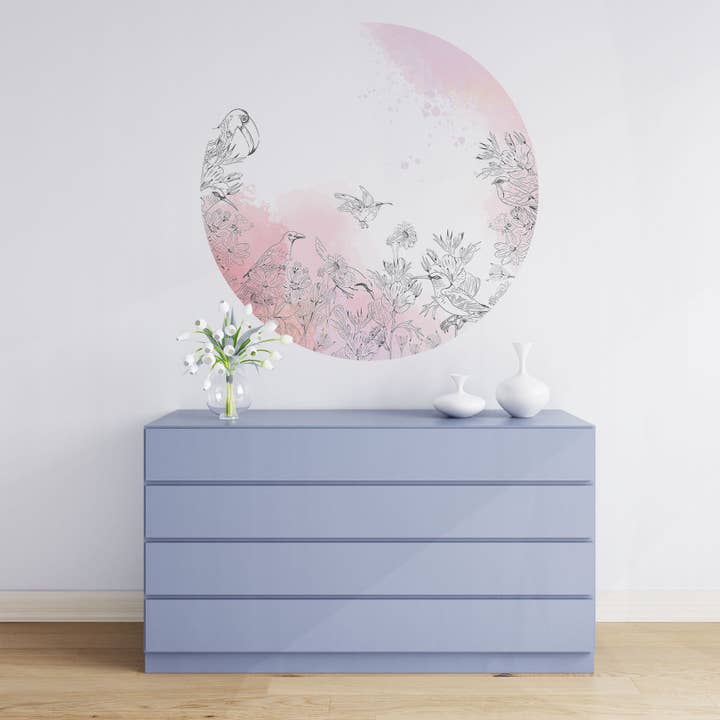 Wallpaper Circle - BLOSSOMS AND BIRDS - Pink Wallpaper for wholesale by Walloha