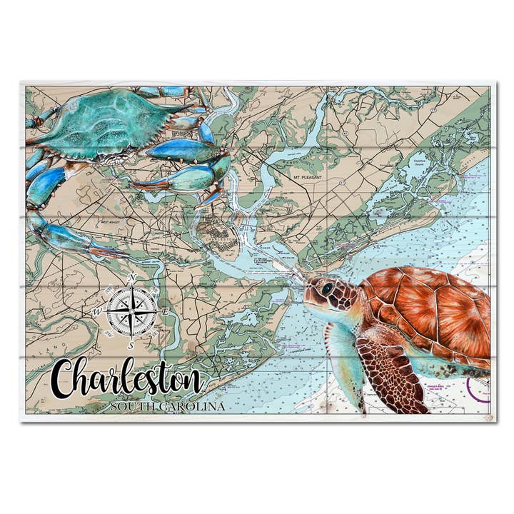 18x24 Wood Pallet Map Crab/Turtle Art - ANY Custom Location! for wholesale by Map Mom