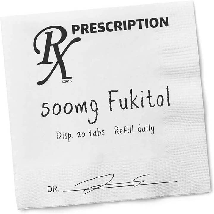 Funny Cocktail Napkins, FUKITOL Rx (50 Pack) for wholesale by Twisted Wares