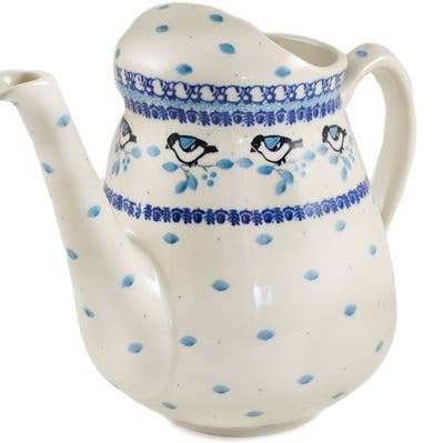 Watering Can 71 oz Winter Sparrow Theme for wholesale by Polmedia Polish Pottery