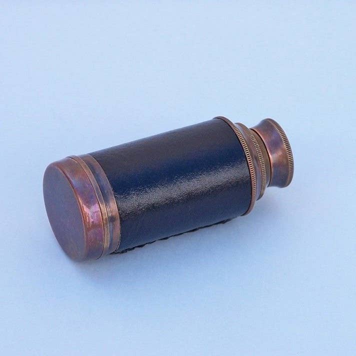 Hampton Nautical - Wholesale Navigational Compass - Antique 7-Inch Copper & Leather Spyglass Telescope with Box