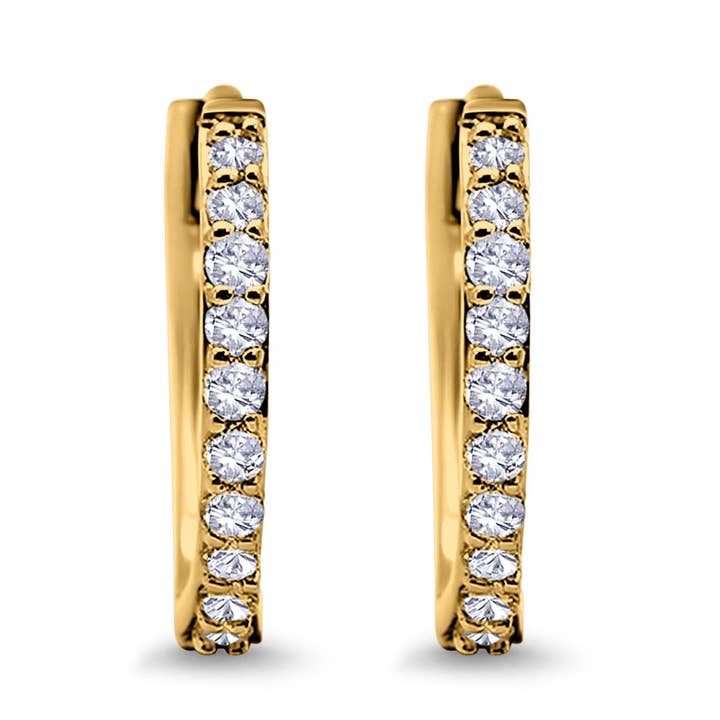 Half Eternity Yellow Tone Cubic Zirconia Hoop Earrings for wholesale by Blue Apple Imports