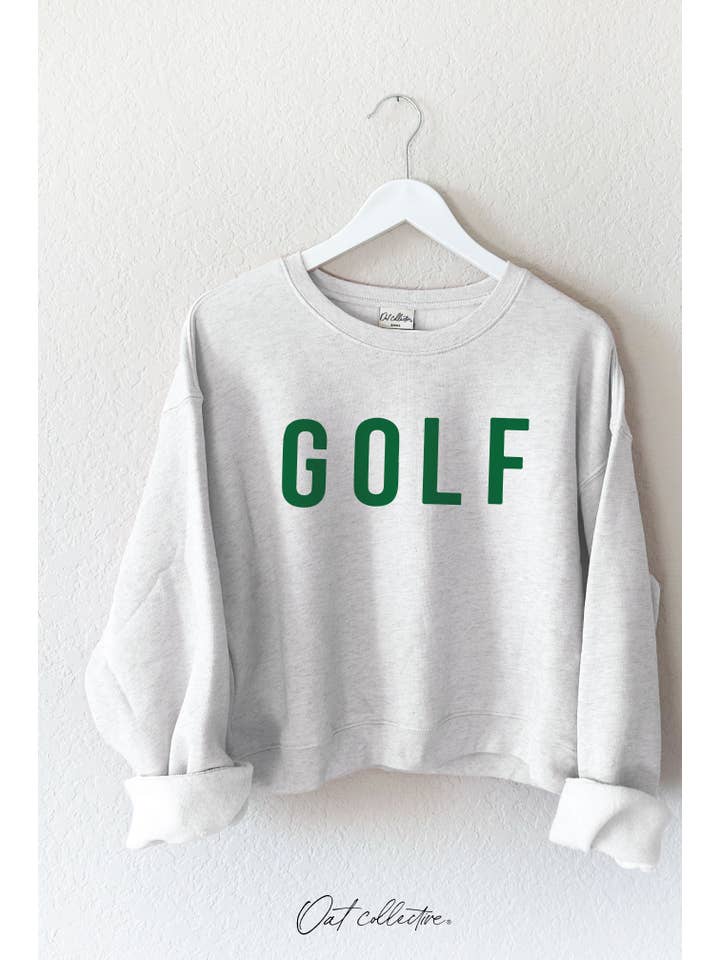 OAT COLLECTIVE - Wholesale Graphic Sweatshirt - Women's - GOLF Mid length Cropped Graphic Fleece Pullover Relaxed Fit.