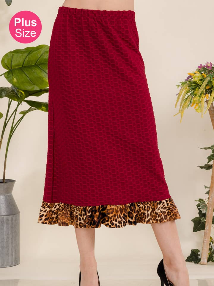Celeste Clothing - Wholesale Skirt - Women's - PLUS MODEST HONEYCOMB SKIRT w ANIMAL HEMLINE -CS43917-PL12