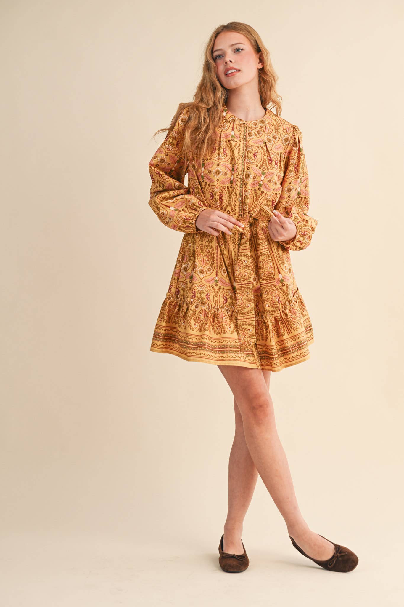 &MERCI - Wholesale Dress - Women's - EXCLUSIVE FLORAL PRINT BUTTON DOWN BELTED MINI DRESS MDR452120