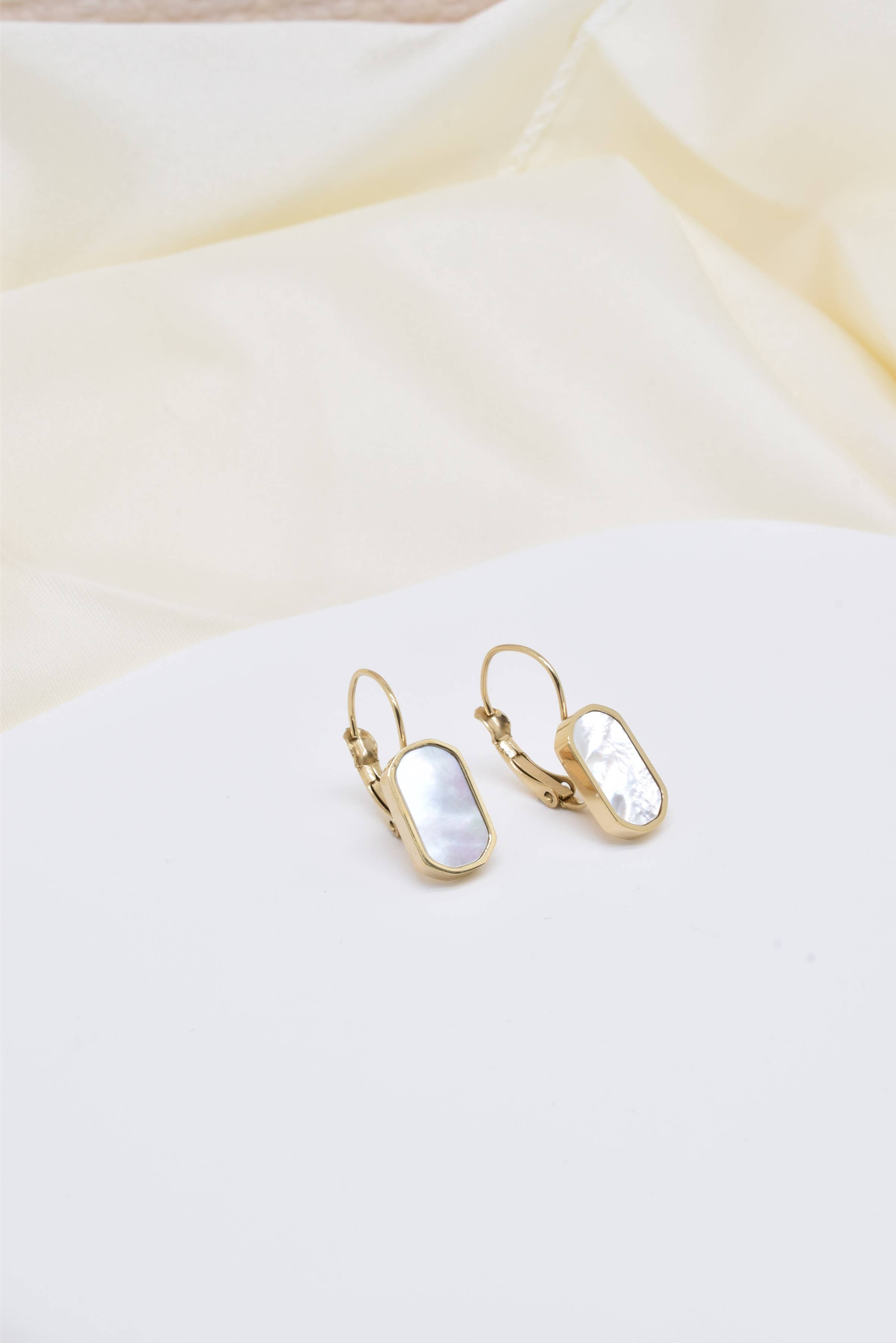 Kapyco – wholesale Hängande örhängen – Stålörhängen med naturlig sten och pärlemor - BO210105OR8