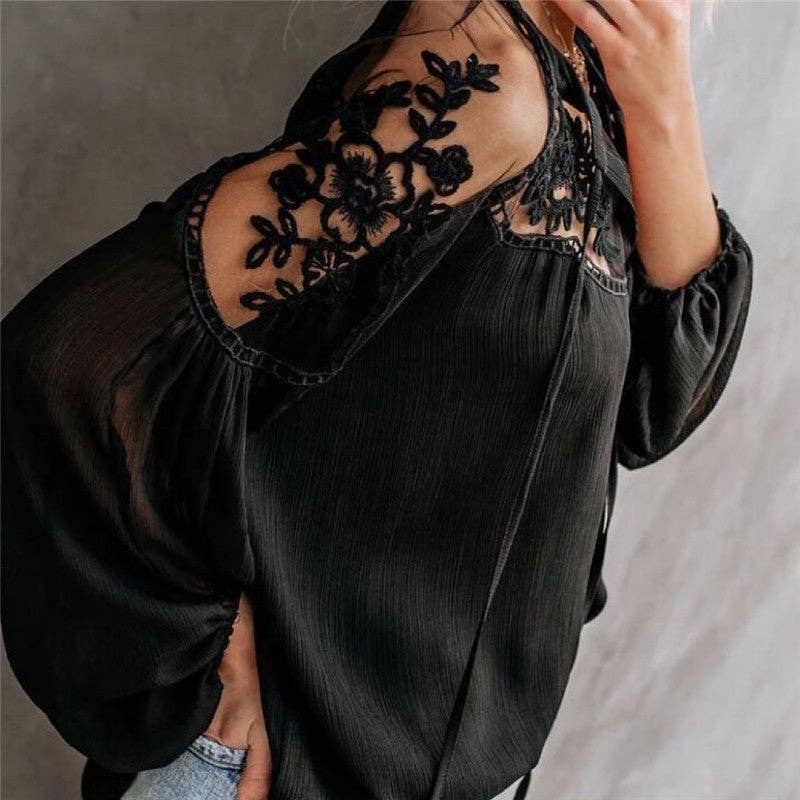 ShieldChic - Wholesale Blouse - Women's - Loose Plain Hollow Long Sleeve Chiffon Blouse5