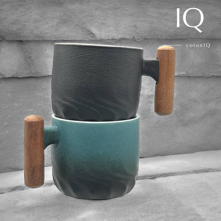 cotonIQ - Wholesale Coffee Mug - Designer espresso cup with wooden handle – Black-Green – 70 ml2