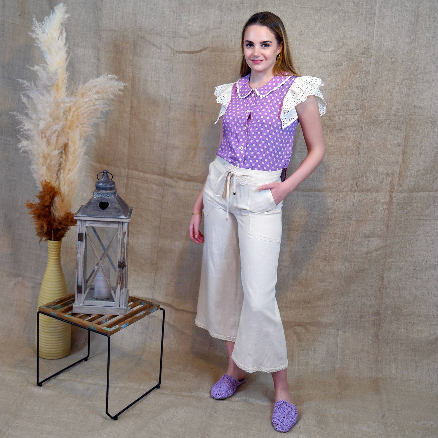 Lalipop Design - Wholesale Pants - Women's - Cropped Linen Pants2