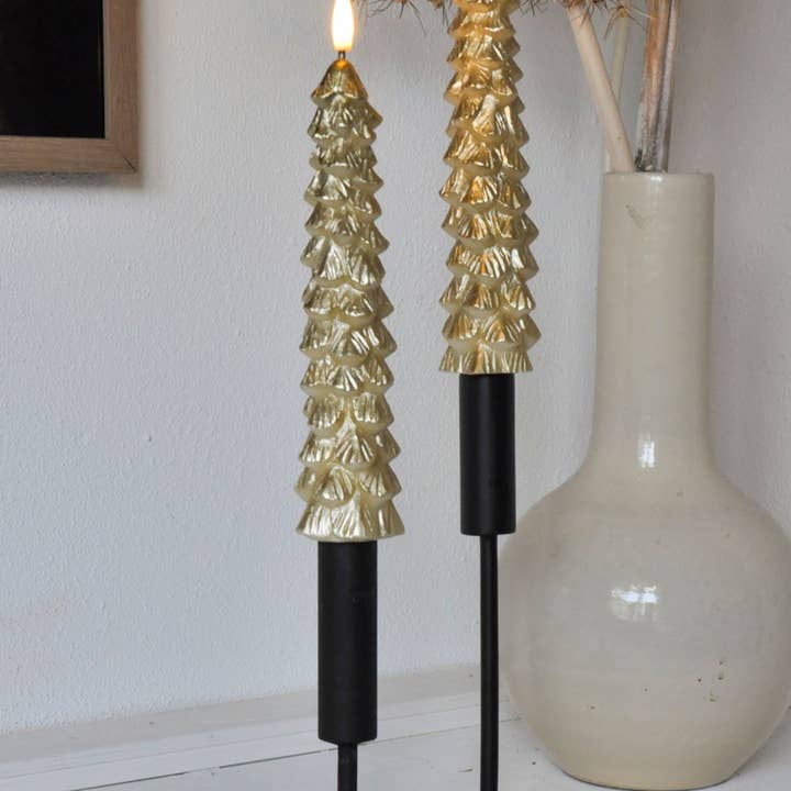 Aifcandles – Vela sem chama por atacado – Conjunto com 2 Velas LED Árvore de Natal Dourada3