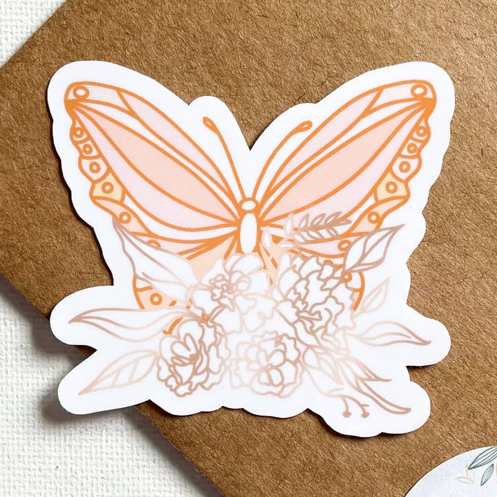 Flowering Butterfly vinyl sticker for wholesale by Doubly Quaint