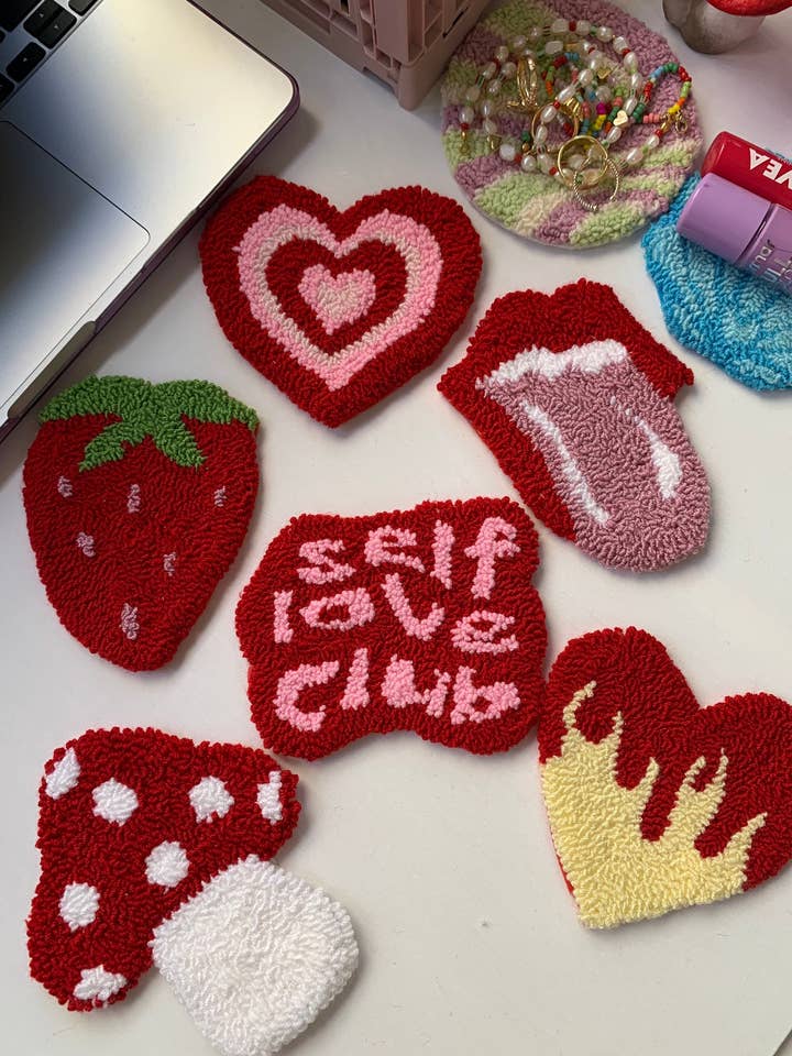 Punch Needle Coaster, Handmade Mug Rug, Drink Coasters for wholesale by MUUDLAND