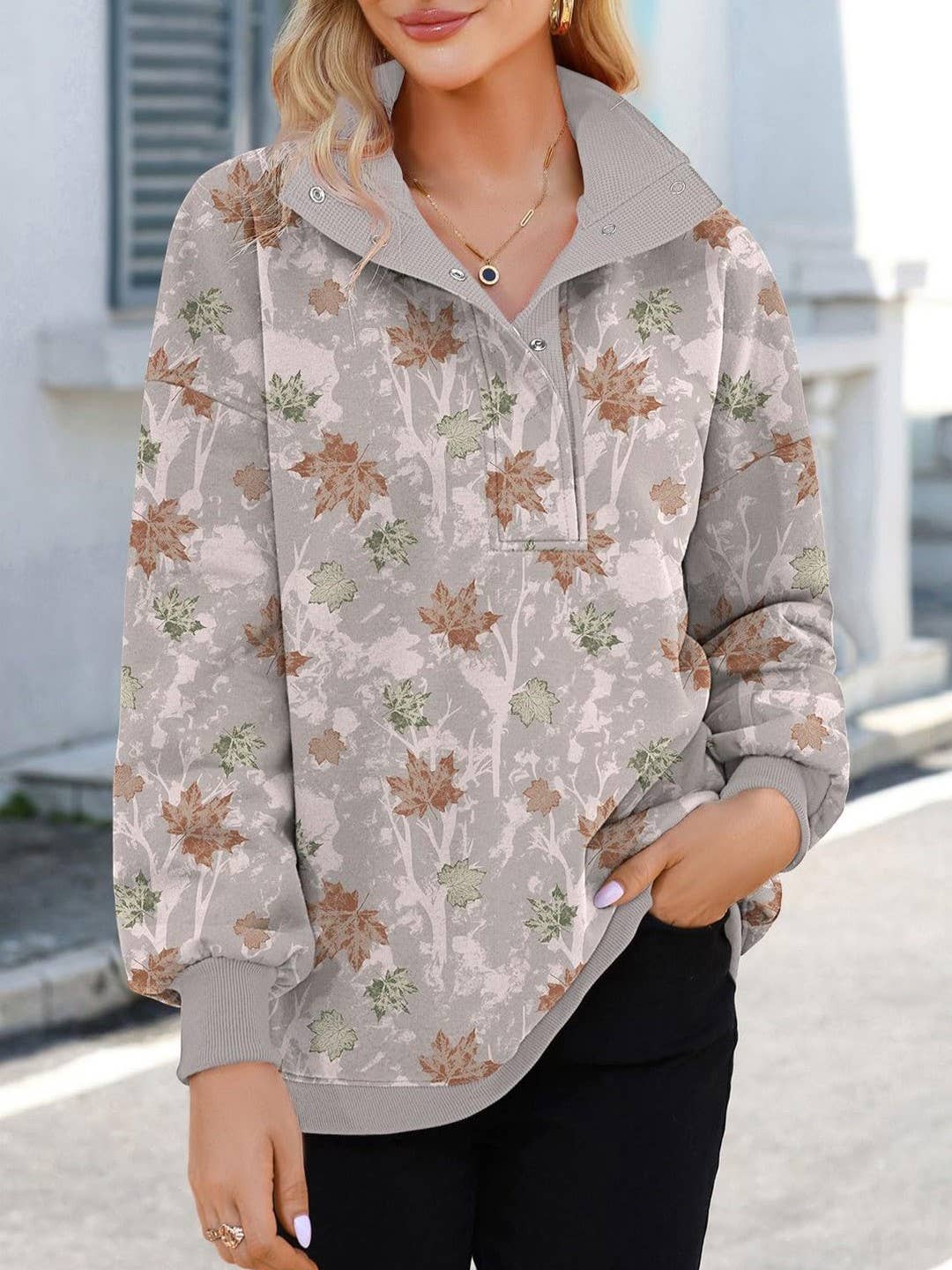 Rosa Clothing - Wholesale Sweatshirt - Women's - Western Retro Camo Tree Branch Collared Sweatshirt4