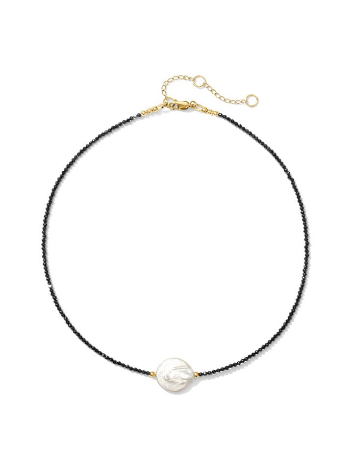 Mystic Handmade Coin Pearl Gemstone Necklace Black Spinel for wholesale by Kaylie Dawn Jewelry