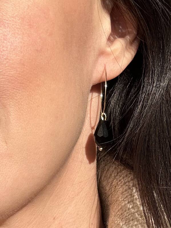 Jewelry By Elina Dahl - Wholesale Dangle Earrings - Earring Hoop Drop, large drop of black glass.4