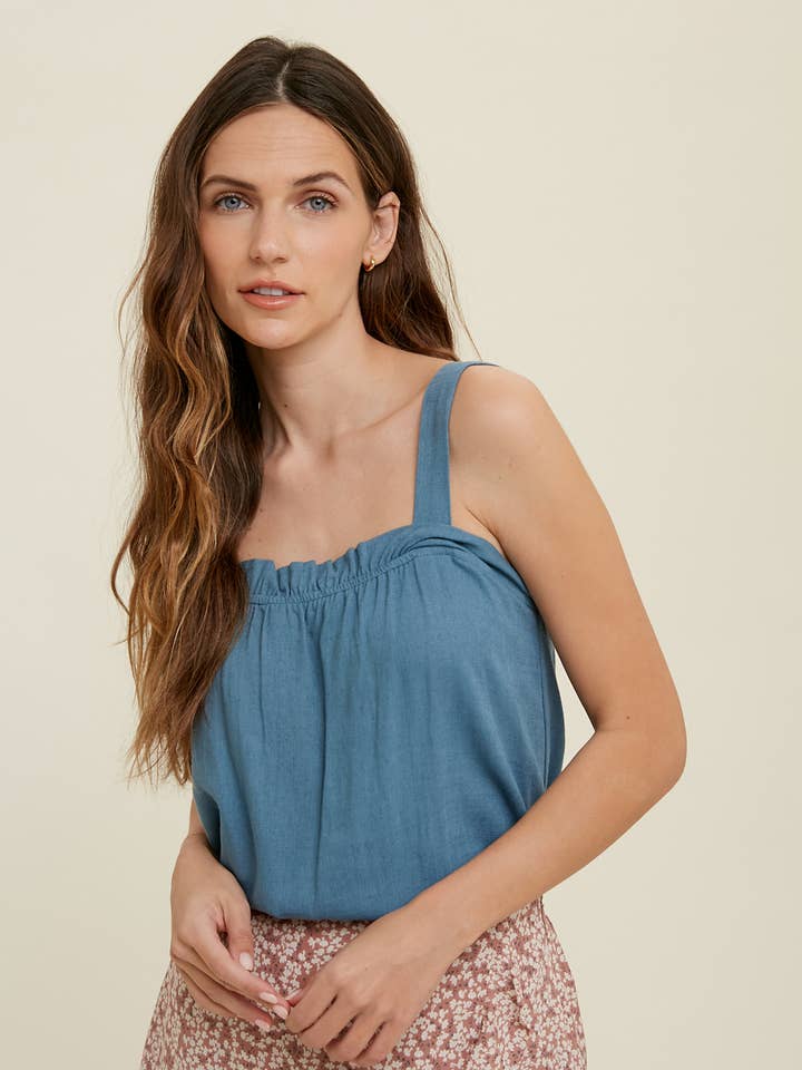 SQUARE NECK CAMI WITH RUFFLE DETAIL / WL22-7143 for wholesale by Wishlist Apparel