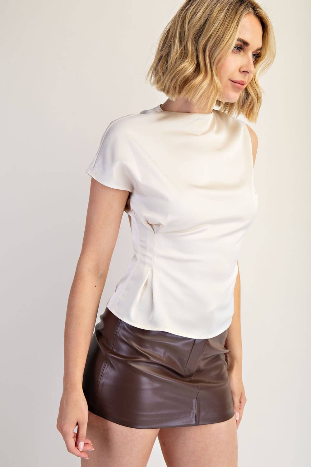 Edit by Nine - Wholesale Blouse - Women's - Asymmetrical Boat Neck Satin Woven Top5