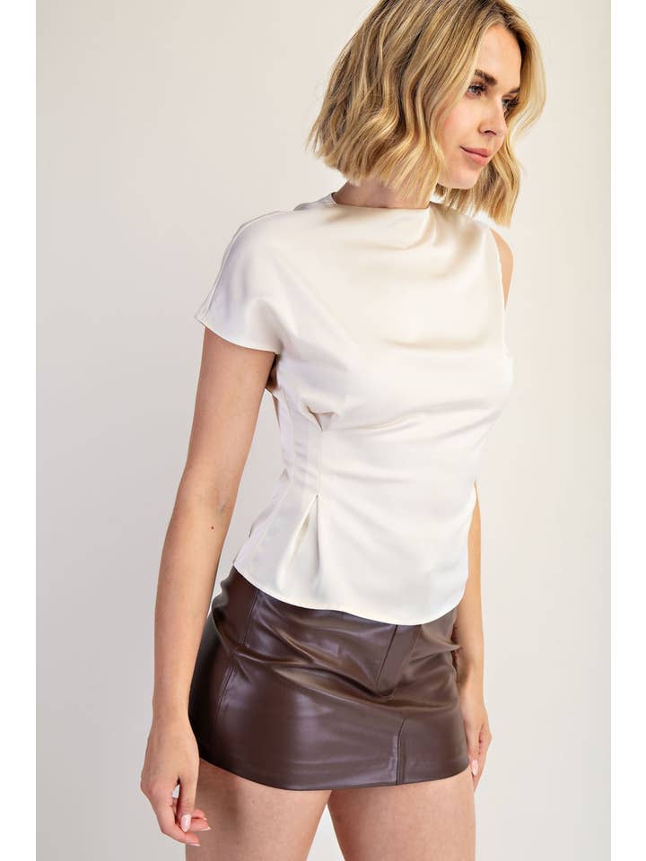 Edit by Nine - Wholesale Blouse - Women's - Asymmetrical Boat Neck Satin Woven Top5