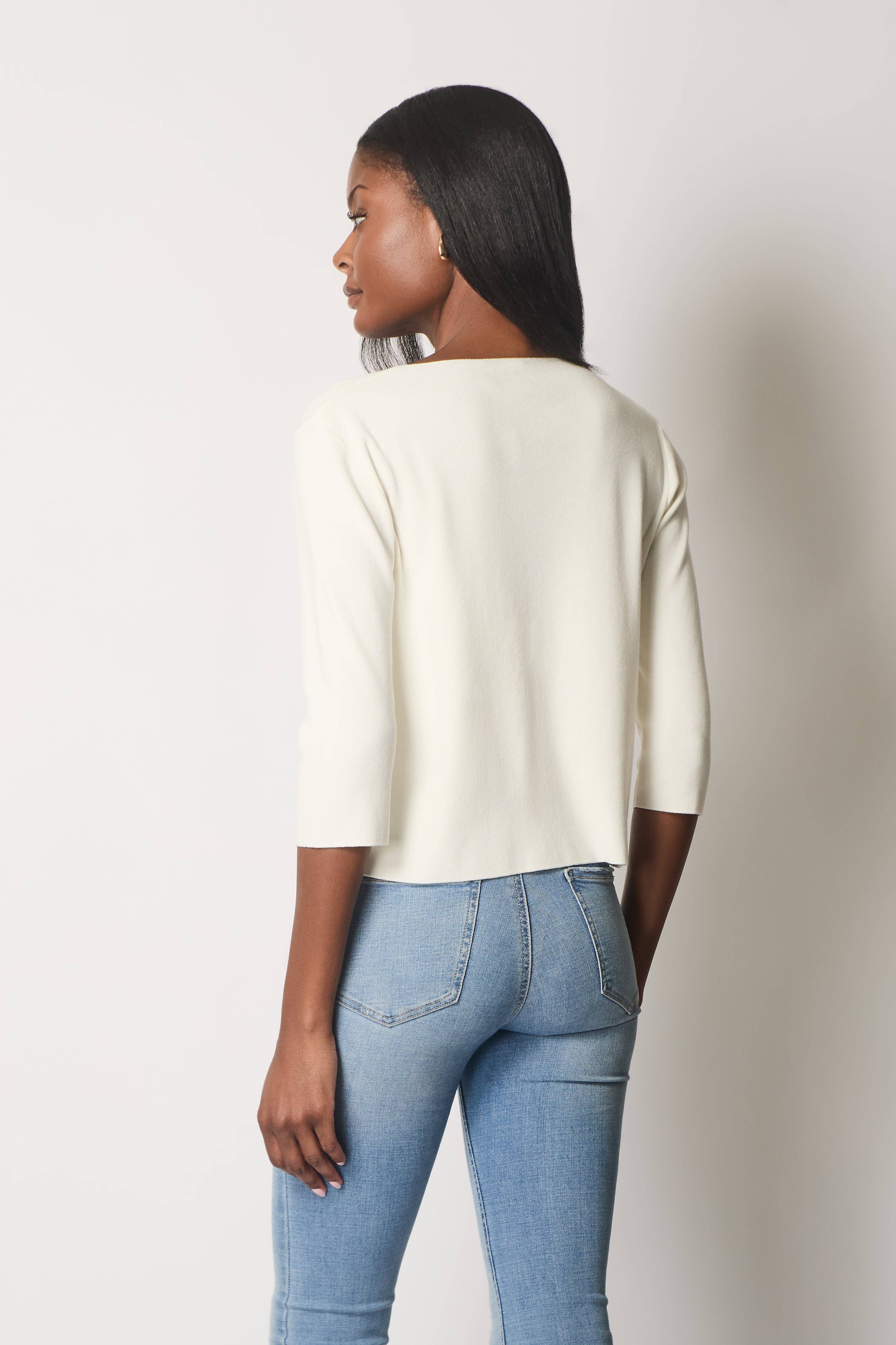 SOLO – wholesale Cardigan – Women’s – Single-Button Cropped Cardigan - White3