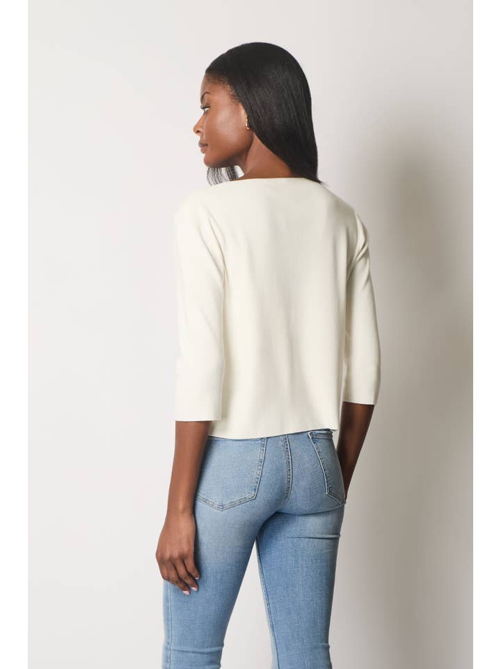 SOLO – wholesale Cardigan – Women’s – Single-Button Cropped Cardigan - White3