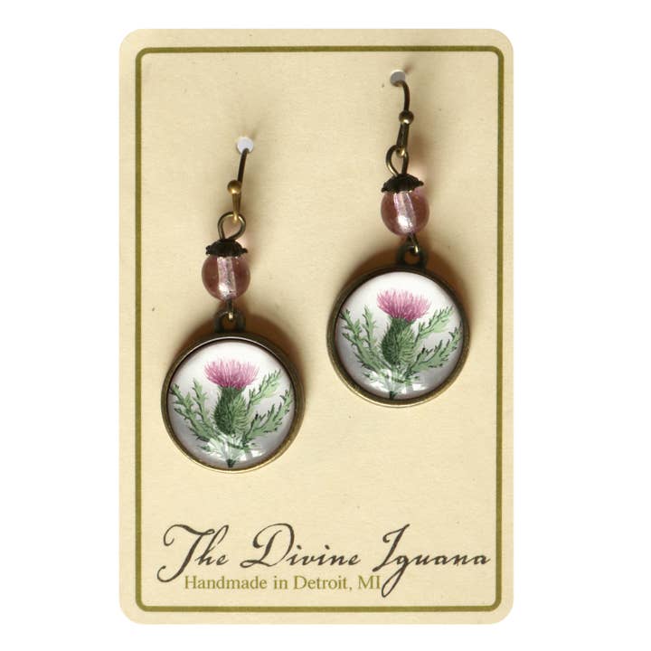 The Divine Iguana - Wholesale Dangle Earrings - Scottish Thistle Glass Cabochon Earrings2